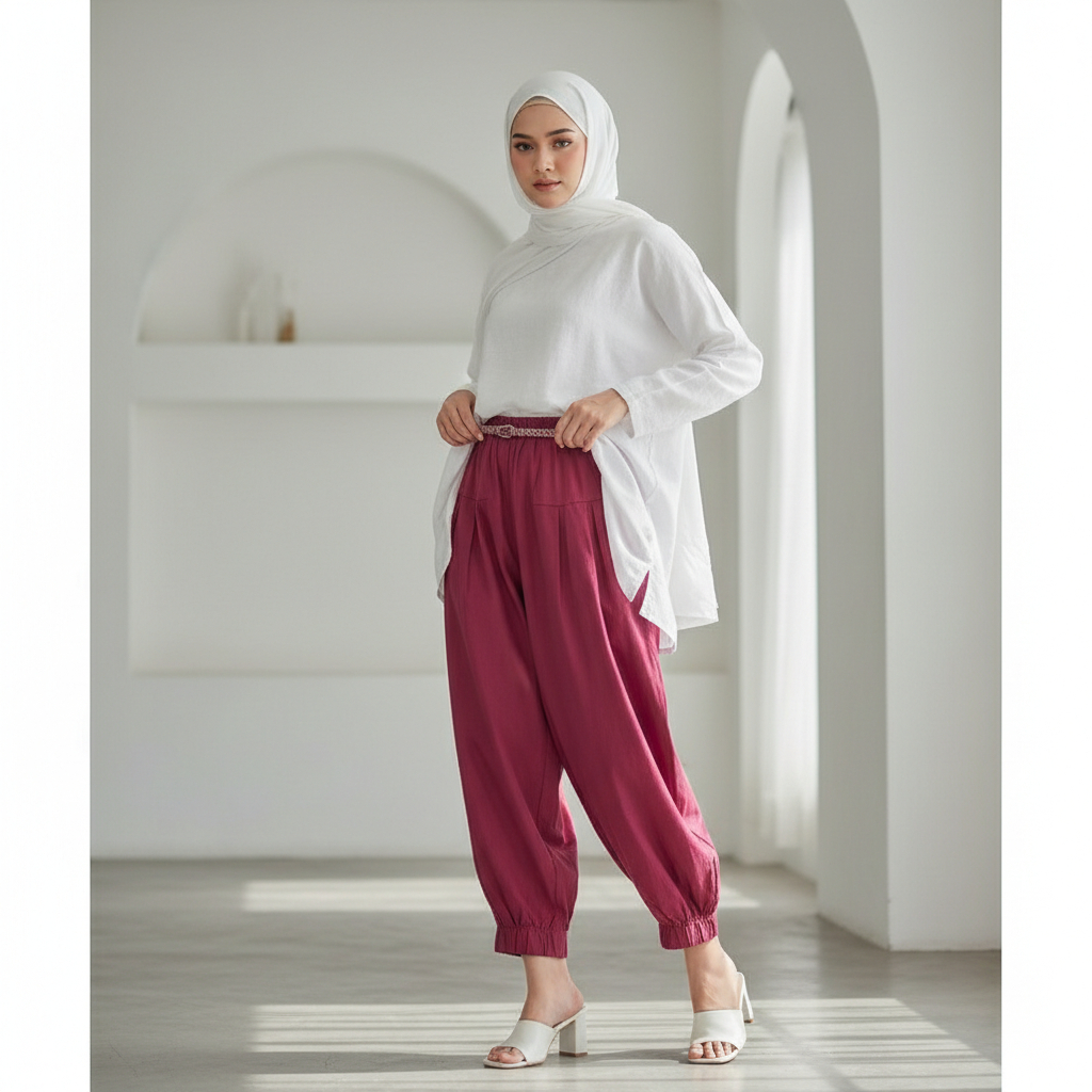 Celana Kulot Balon Loose Fit | Celana Harem Hitam & Maroon Allsize | Palazzo Katun OOTD Casual