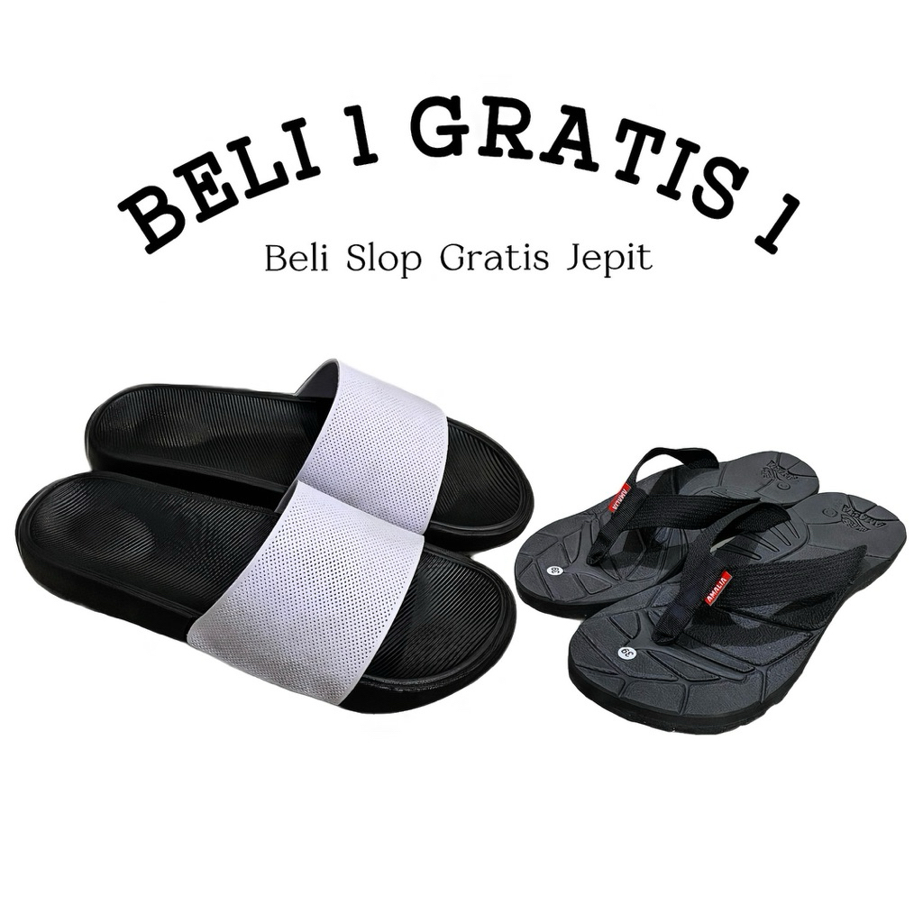Beli 1 gratis 1 Sandal Slop  gratis sandal jepit gunung Pria Wanita Polos Slide Upper Loke Antislip 