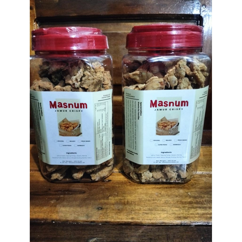 Crispy Jamur Tiram, Renyah, Gurih Berat Bersih 250 Gram Per Toples