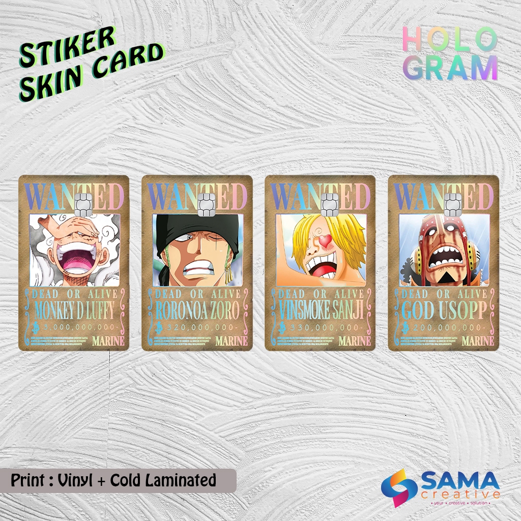 Wanted Bounty One Piece - Sticker Skin Card HOLOGRAM - ATM Vinyl Debit, Credit, Emoney, Flazz, Kartu