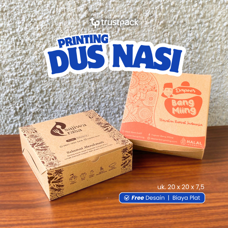 Cetak Sablon Dus Kraft 20x20 | Box Nasi Kue Custom Logo Tebal | Print Kemasan Premium UMKM