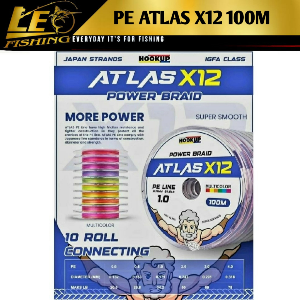 PE HOOKUP ATLAS X12 MULTICOLOR 100M  SENAR PANCING TERLARIS SENAR PE PANCING TERLARIS