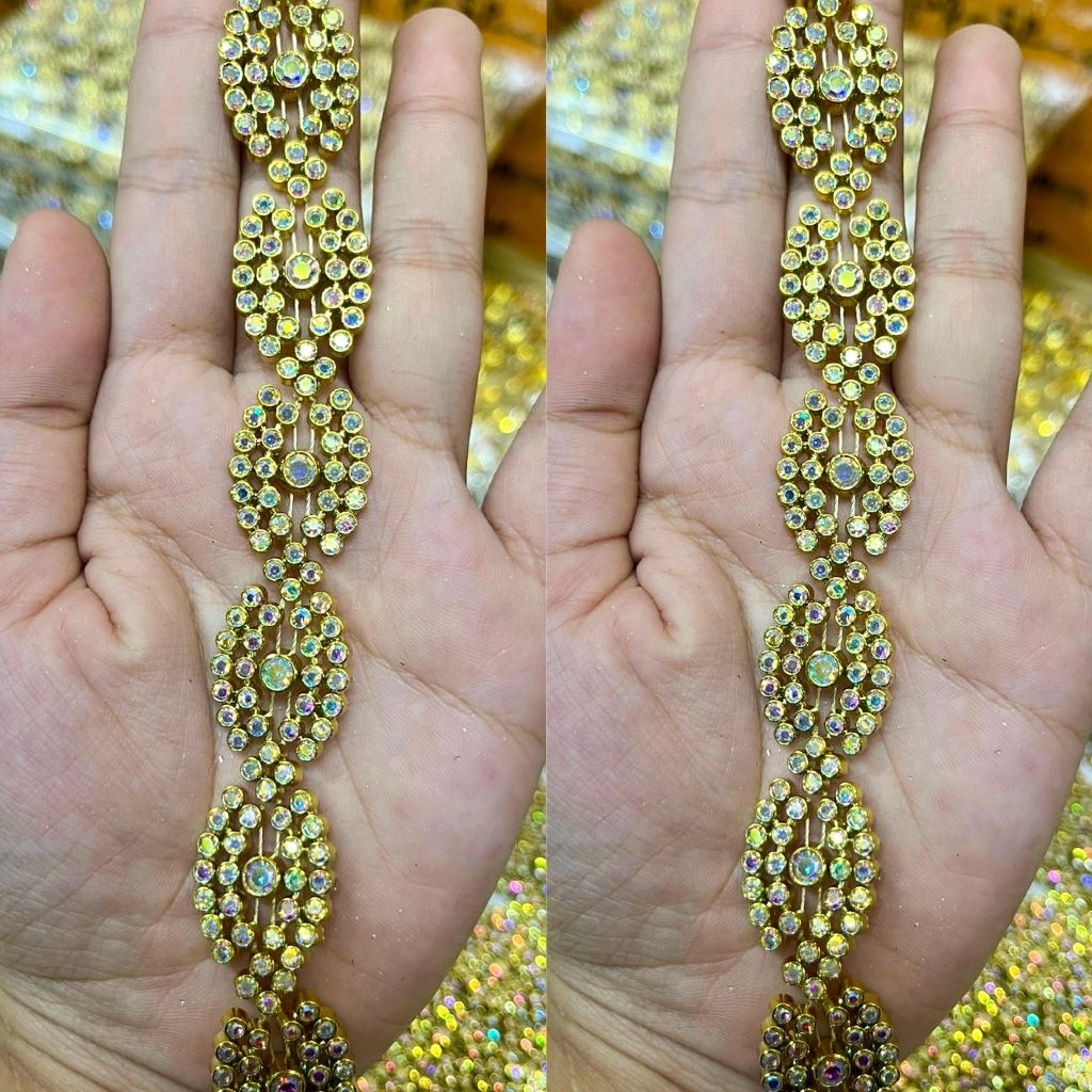 PER ROLL Aplikasi Aksesoris Payet Diamond Rangkai Jahit Model Gelombang Mata Premium