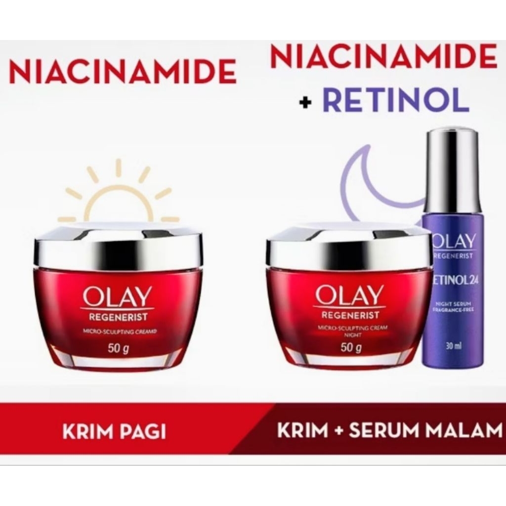 olay regenerst set lengkap pelembab pagih&retinor