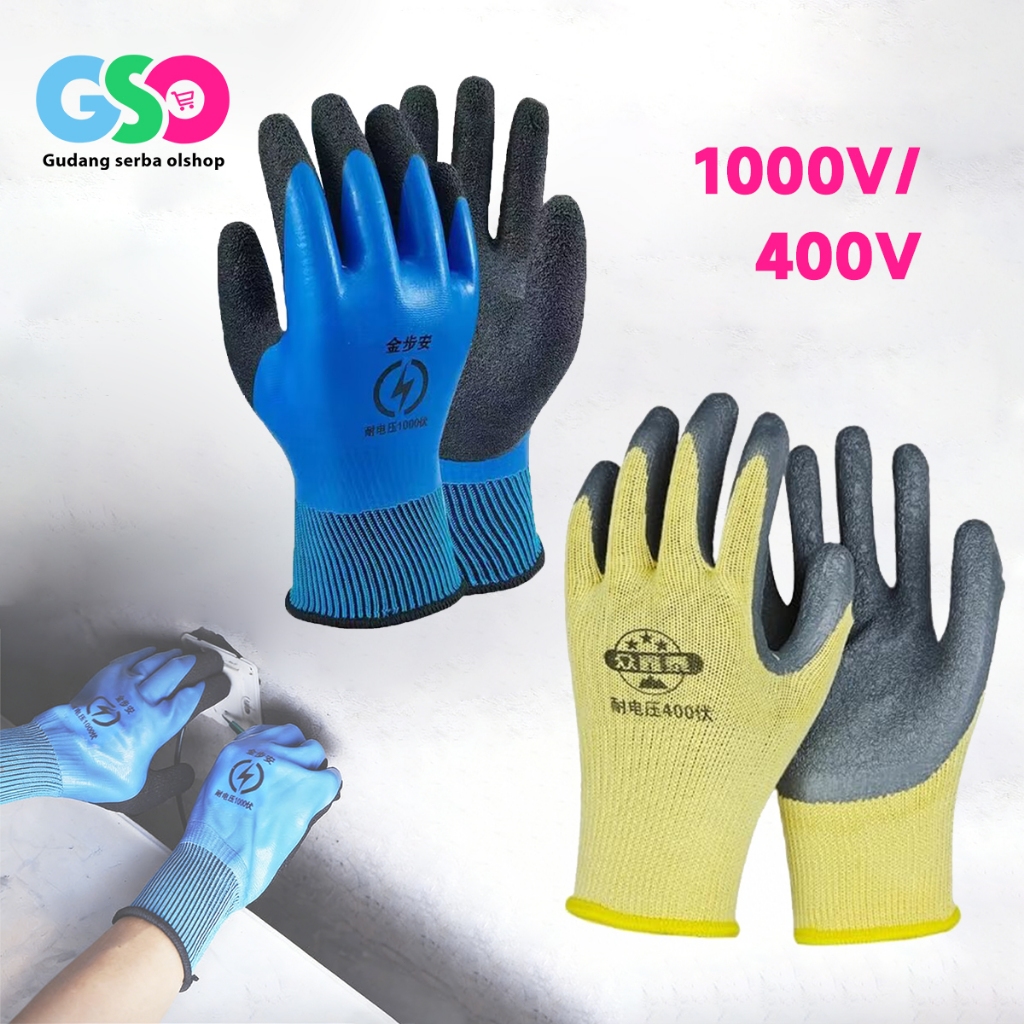 Sarung Tangan Berinsulasi 400V Sarung Tangan Listrik Tebal Dan Kuat Glove Premium Karet 1Sepasang