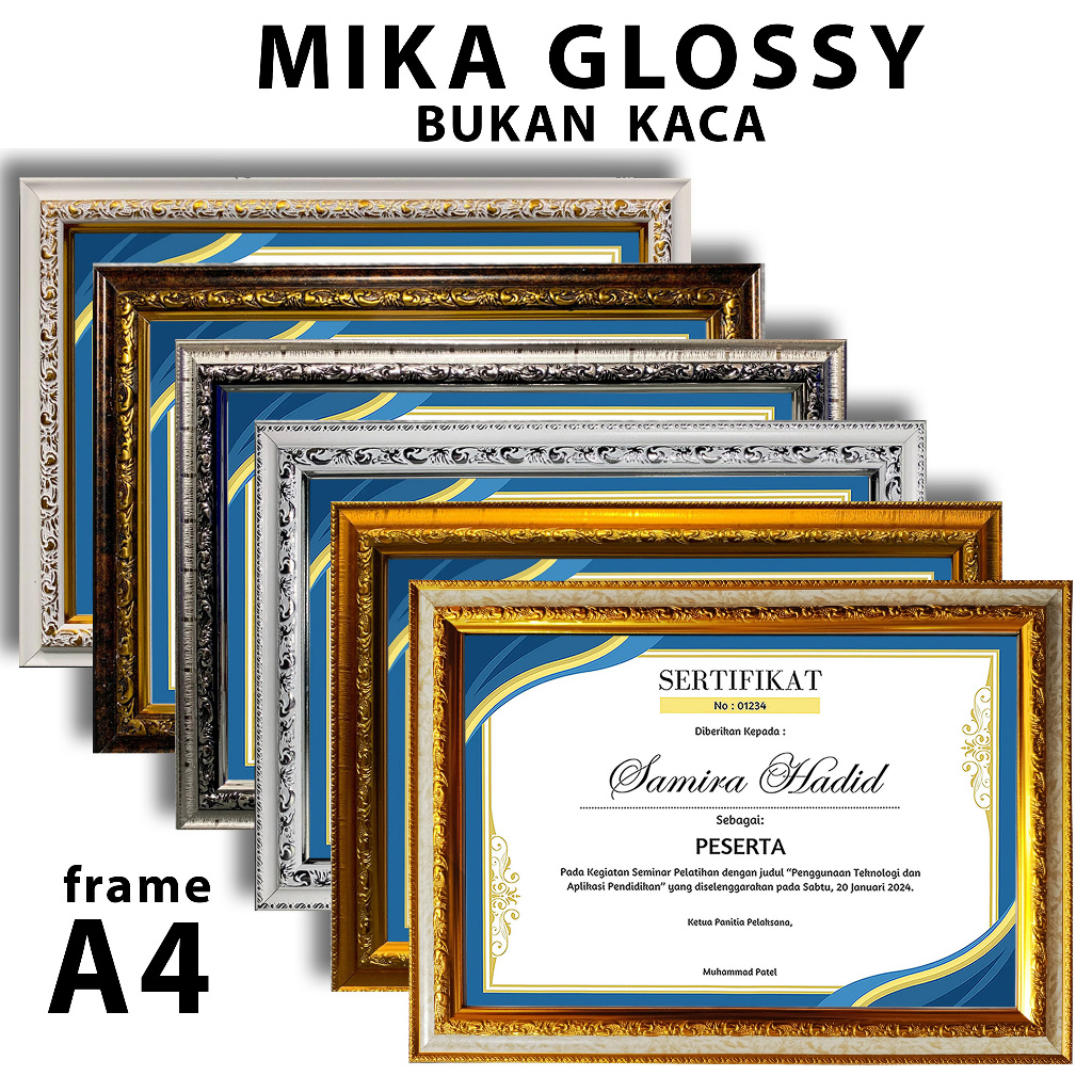 Bingkai Foto frame sertifikat A4 Bahan Mika Glossy (Anti Pecah) bukan KACA JAMIN GARANSI AMAN