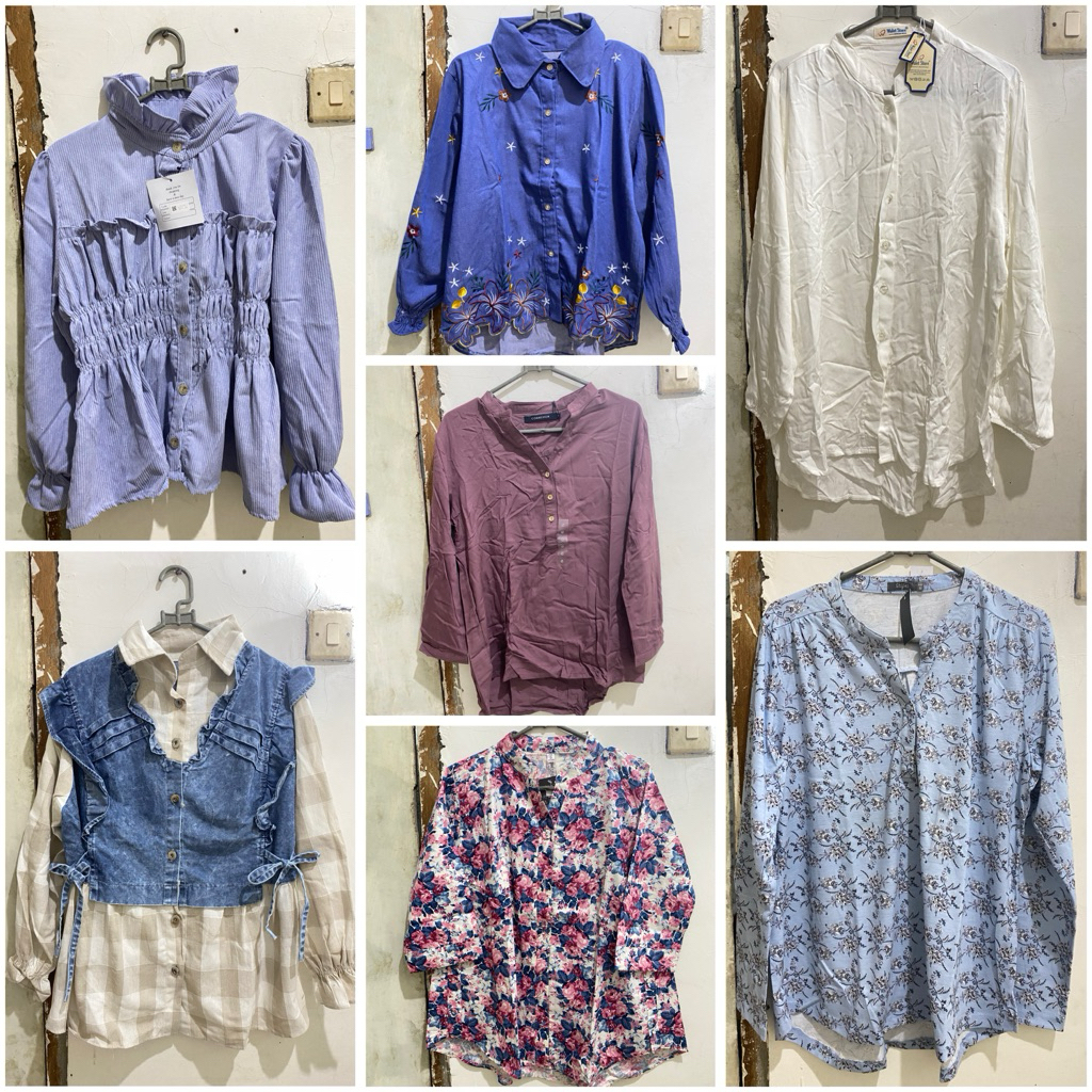 ATASAN KEMEJA BLOUSE OVERSIZE CORDUROY SET VEST DENIM