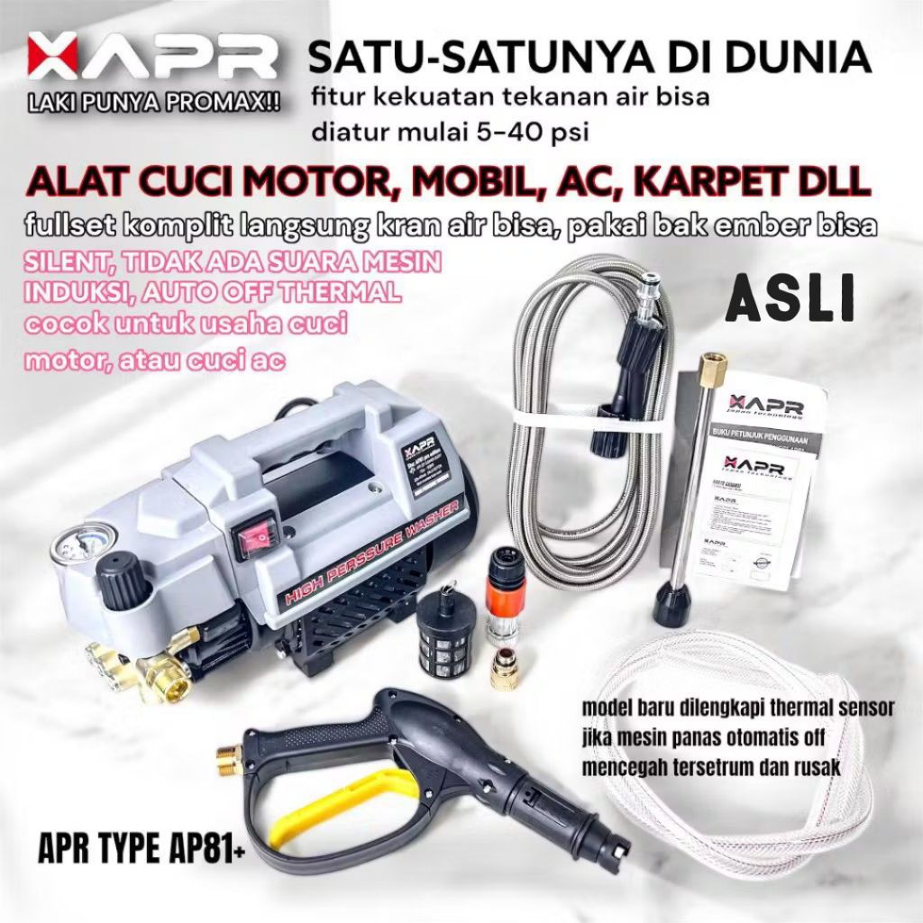 Jet Cleaner APR AP81+ 400W Mesin cuci steam mobil motor AC high pressure washer pompa air cuci steam