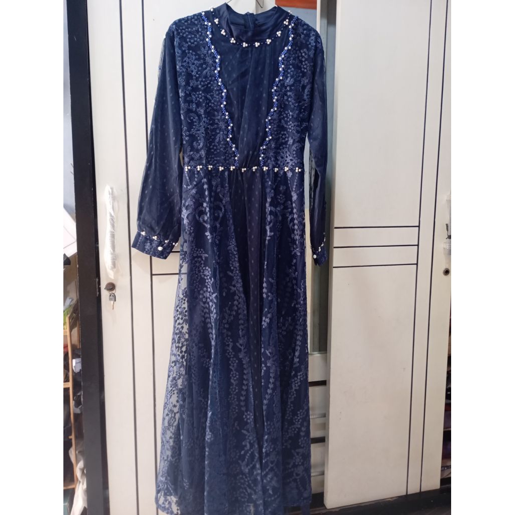 PL Gamis Mewah Brukat / Tile Navy Like New