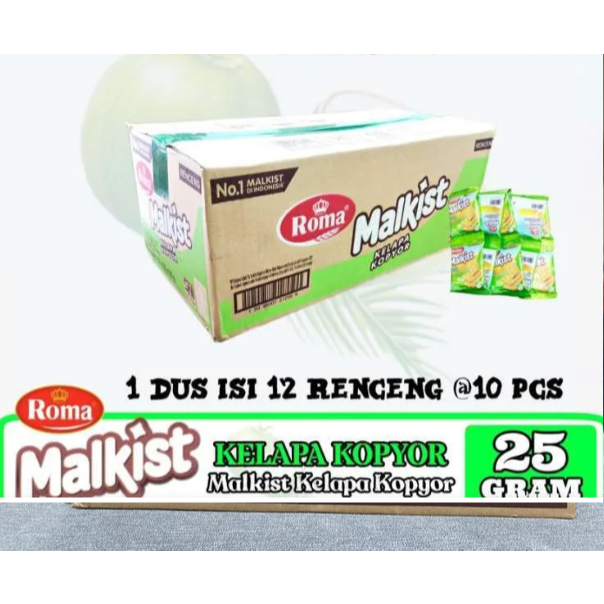 Biskuit Roma Malkist Kelapa Kopyor Renceng 25 gr - 1 KARDUS ISI 12 RENCENG