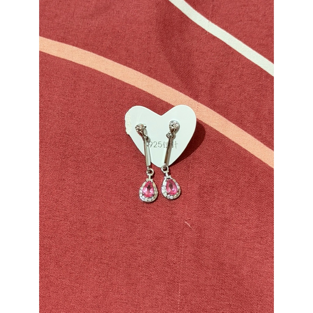 Anting Pink Topaz Batu Alam asli