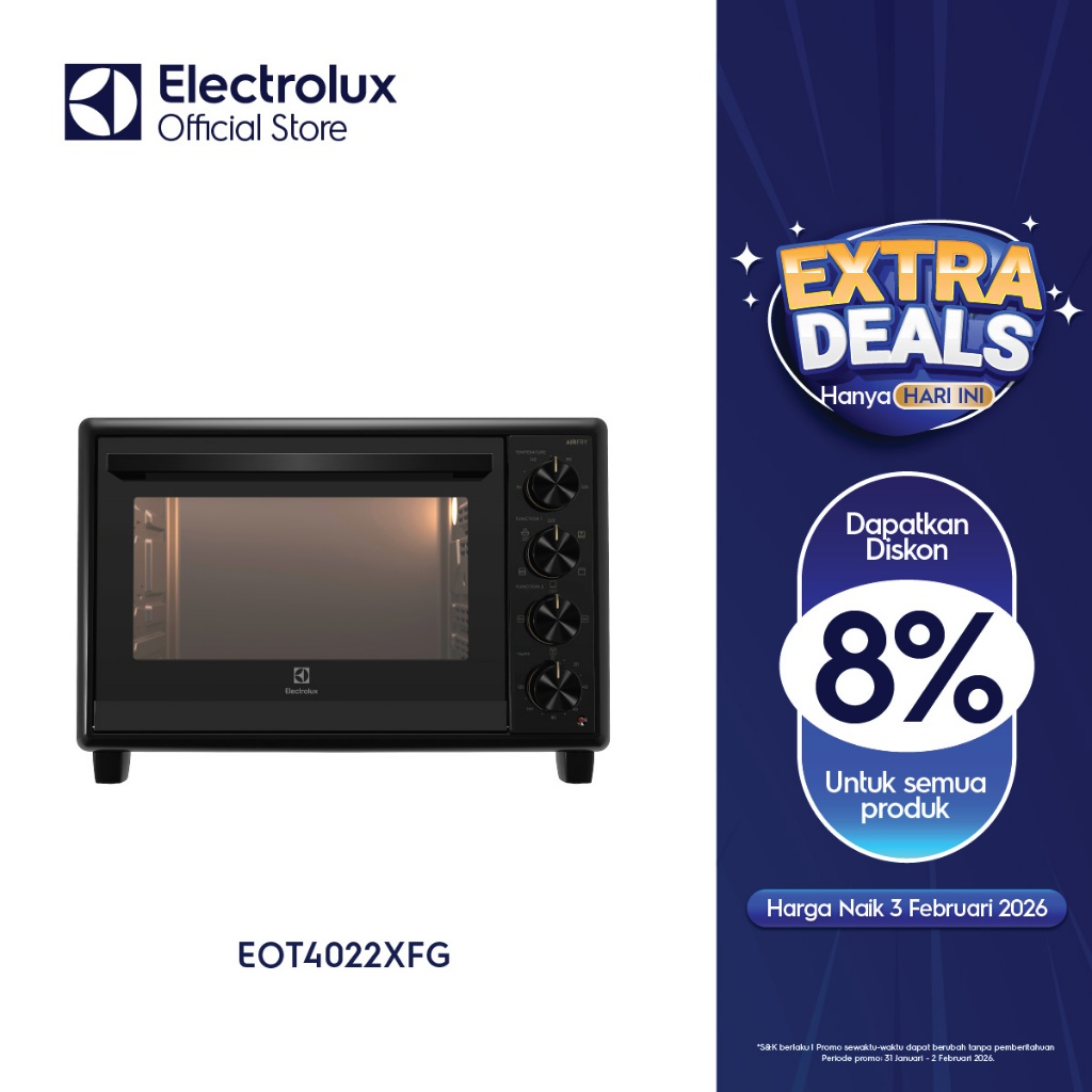 Oven Listrik Electrolux EOT-4022XFG 40L Silver - Freestanding dengan Fitur Auto Cook dan Timer