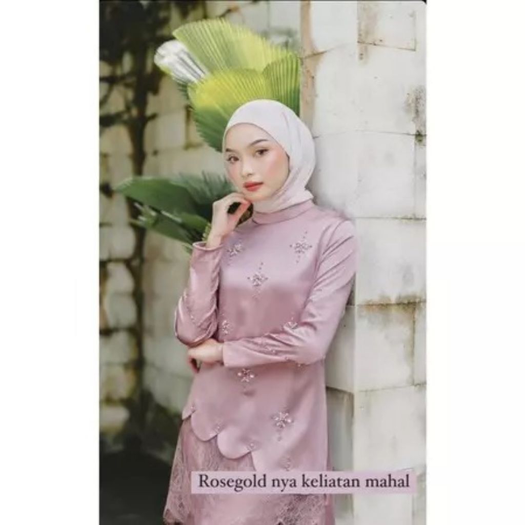 LEEYA SET- Setelan Tunik Kurung Melayu Scallop Payet Mewah - Set Rok Renda Lace Kondangan - Baju Kur