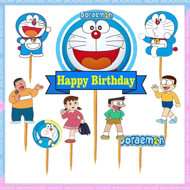 DORAEMON topper kue ulang tahun murah decorasi cake toper karakter hiasan kue gambar tusukan