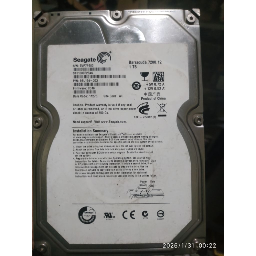Hardisk 3.5inch Seagate 1tb Minus Mati