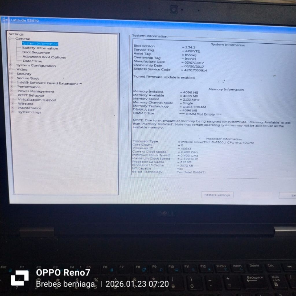 motherboard normal dell latitude e5570 core i5-6300u baca deskripsi
