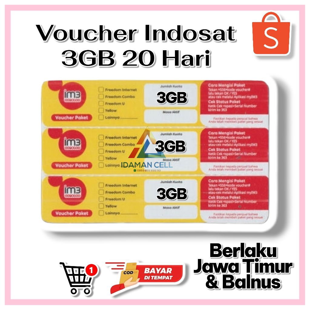Voucher Indosat Freedom Internet 4GB 20 Hari Jatim Balnus