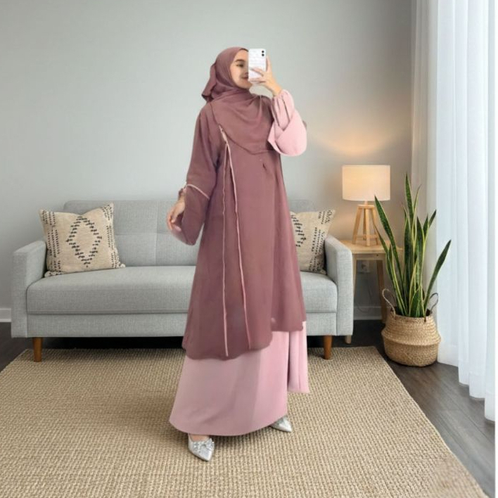 Belvia One Set Rok Tunik Wanita Syari Lebaran + Pashmina