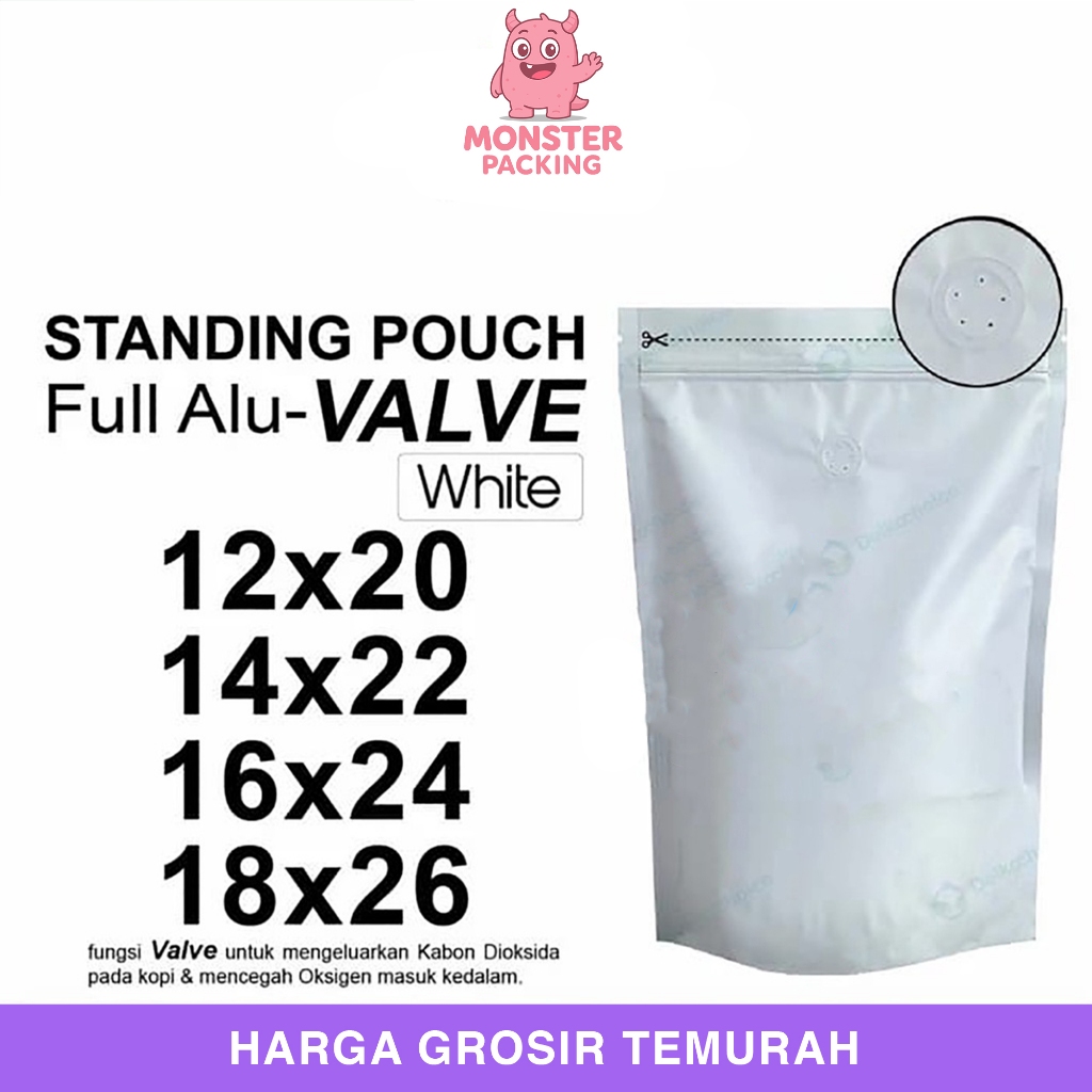 Standing Pouch WHITE VALVE NON WINDOW ZIPLOCK plastik klip Foil PUTIH