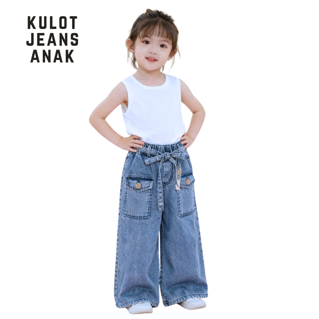 Kulot Jeans Anak Perempuan Tali Saku Depan Kancing