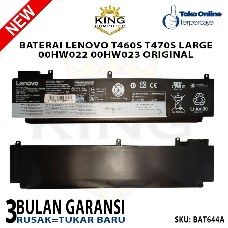 BATERAI LENOVO T460S T470S LARGE 00HW022 00HW023 ORIGINAL