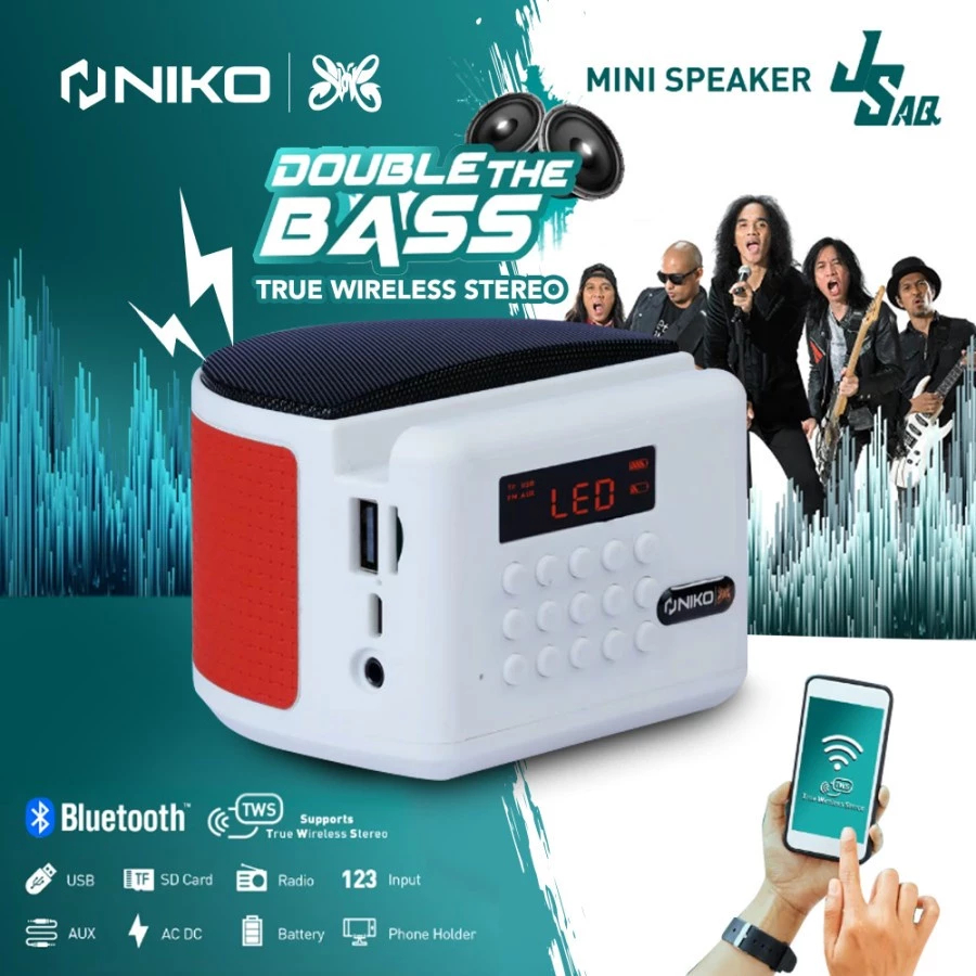Speaker Mini Portable Niko Wireless Bluetooth Niko JS-AQ Dengan 2" WOOFER EXTRA BASS JSAQ bisa Murro