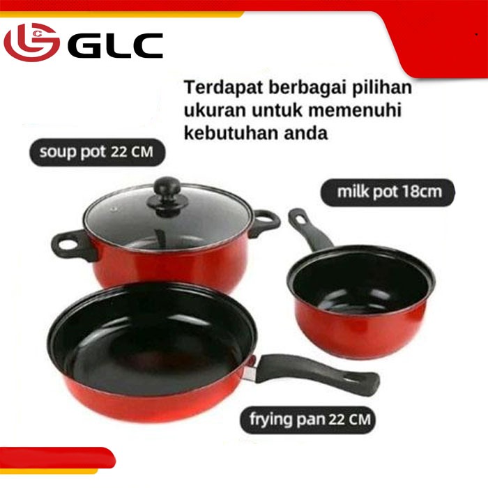 Panci Penggorengan SET 3PCS PANCI TEFLON GLC / SET 3IN1 TEFLON ANTI LENGKET GLC G-1822