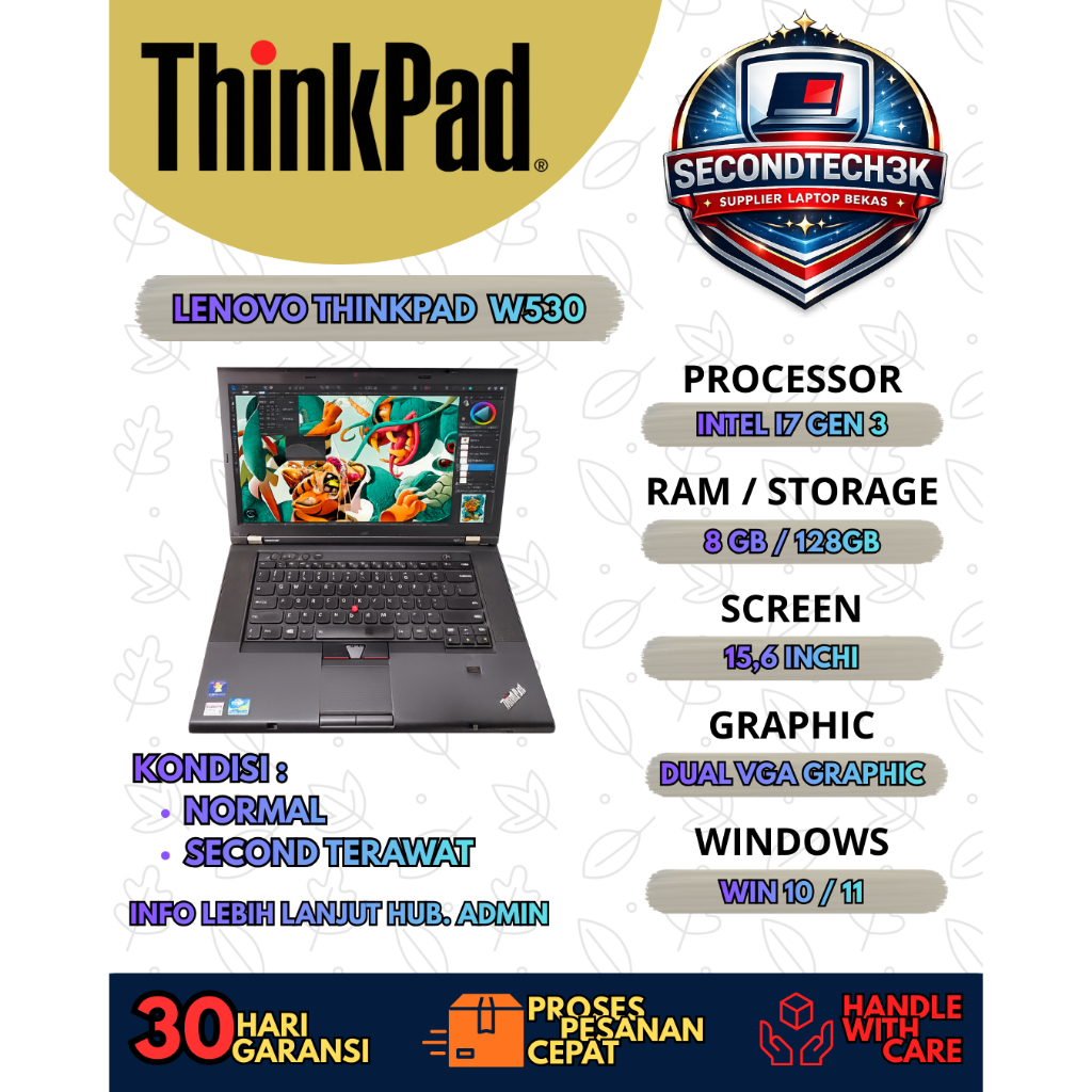 PROMO RAMADHAN  | Lenovo ThinkPad W530 / W541 i7 Gen 3 / GEN4  | RAM 8GB SSD 128GB | Laptop Workstat