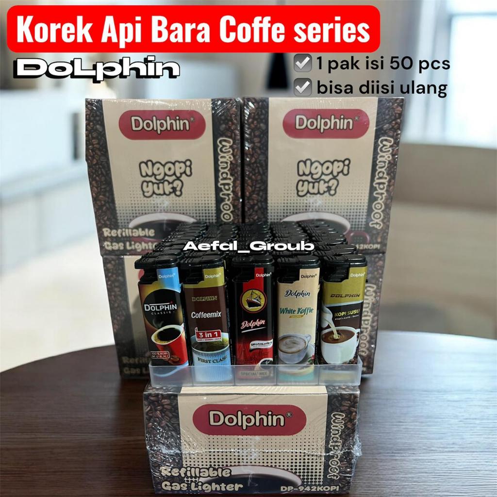 Korek Bara Dolphin Ngopi Series 50 Pcs Bisa Isi Ulang