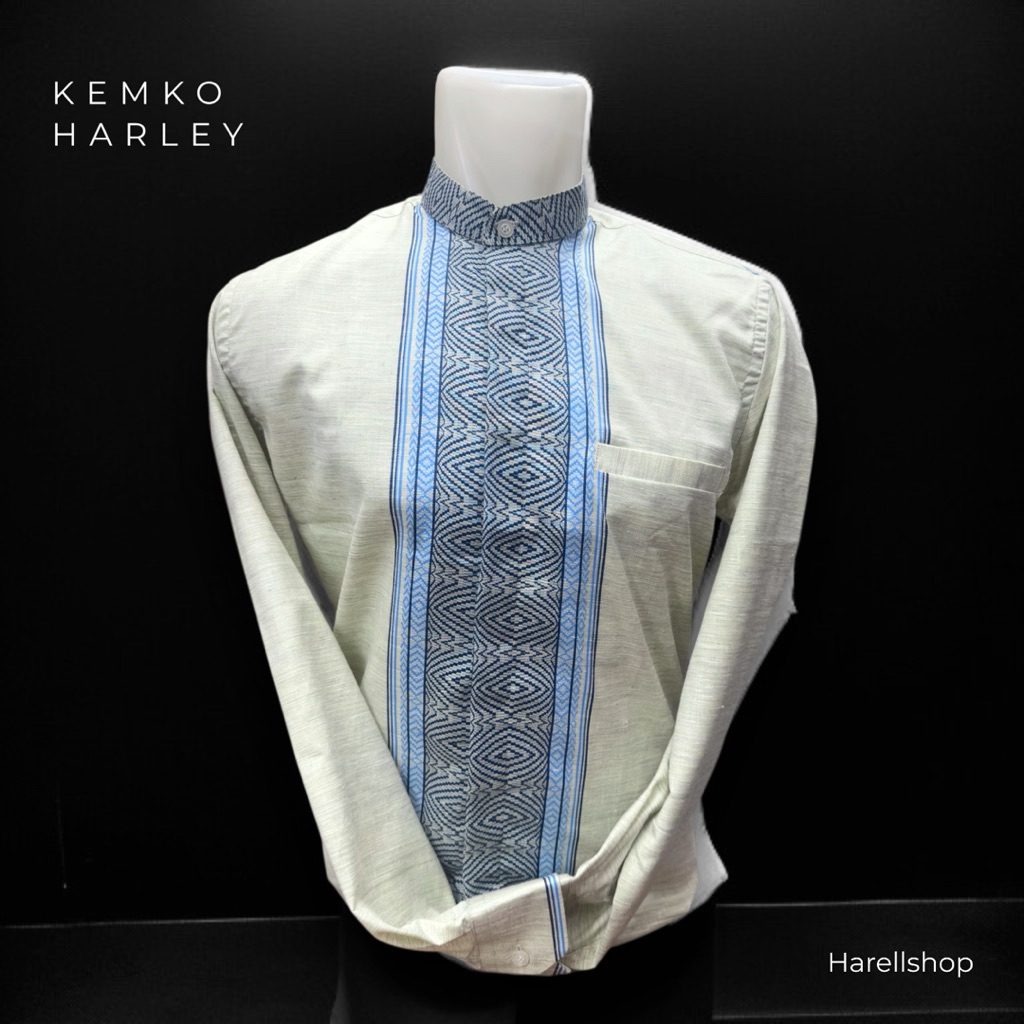 Kemko Harley Pria Lengan Panjang Warna Soft Olive Muda | Bahan Linen Halus | Koko Modern Premium