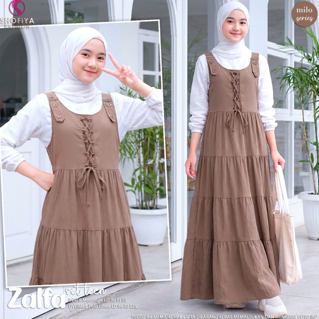 NEW Zalfa set teen ori shofiya fashion / set overall anak / set overall wanita / gamis lebaran terba