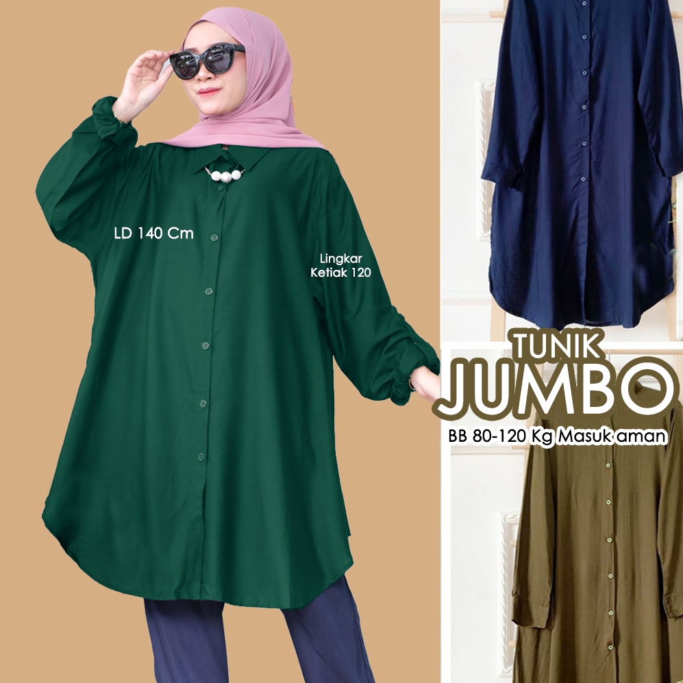 Tunik JUMBO Baju Tunik Jumbo Polos Bahan Rayon Premium Viscose Ukuran Besar Ld 100 - 140