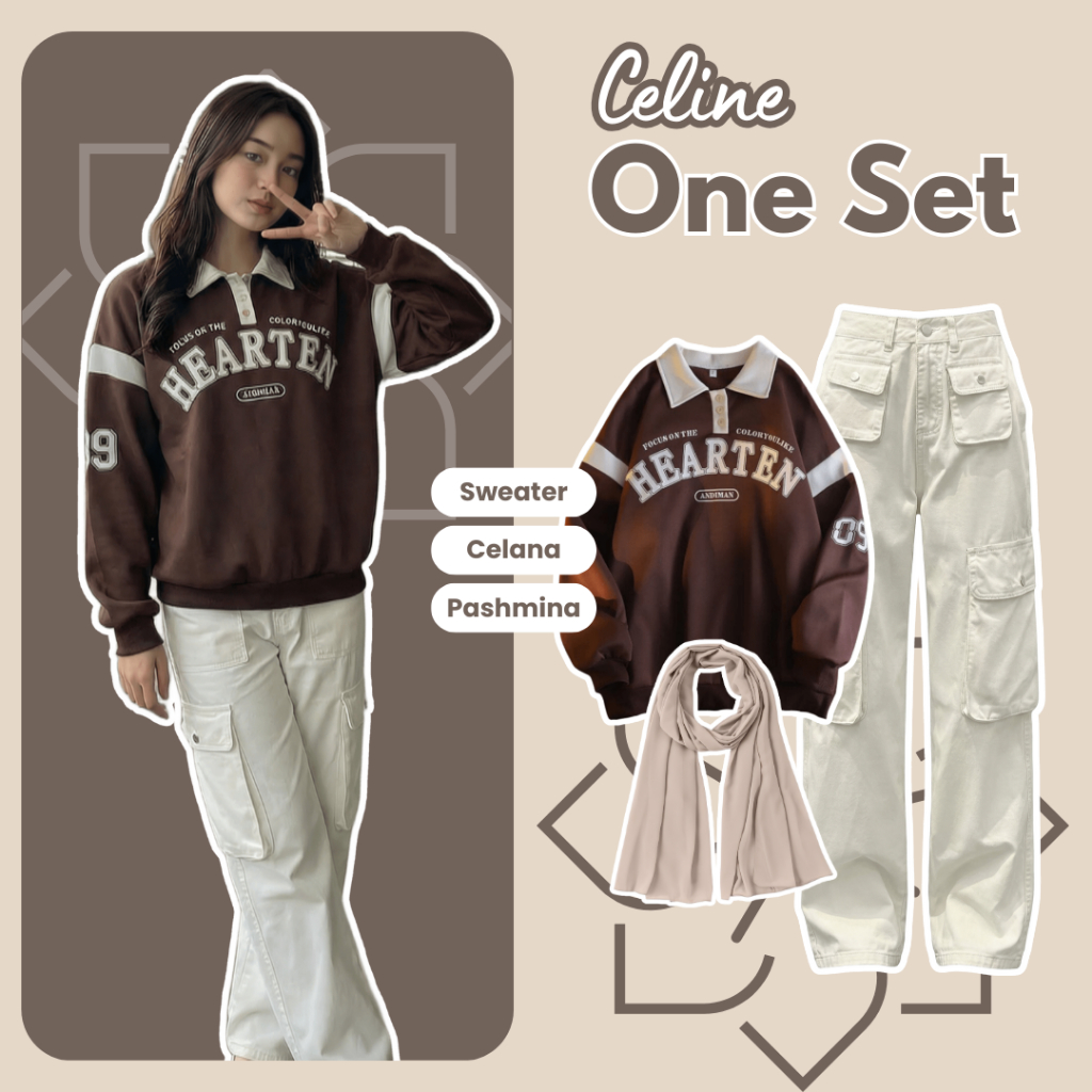 Setelan Wanita Kekinian | Sweater, Celana Cargo, Hijab | Outfit One Set, One Set Wanita Remaja, OOTD