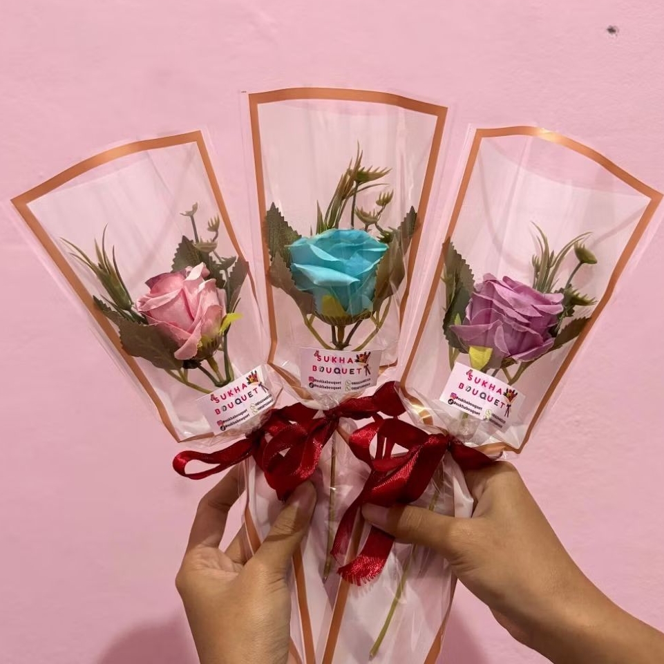 Buket Bunga Mawar Single / Rose Flower Bouquet Graduation / COD Bucket Wisuda Ulang Tahun Gift Murah