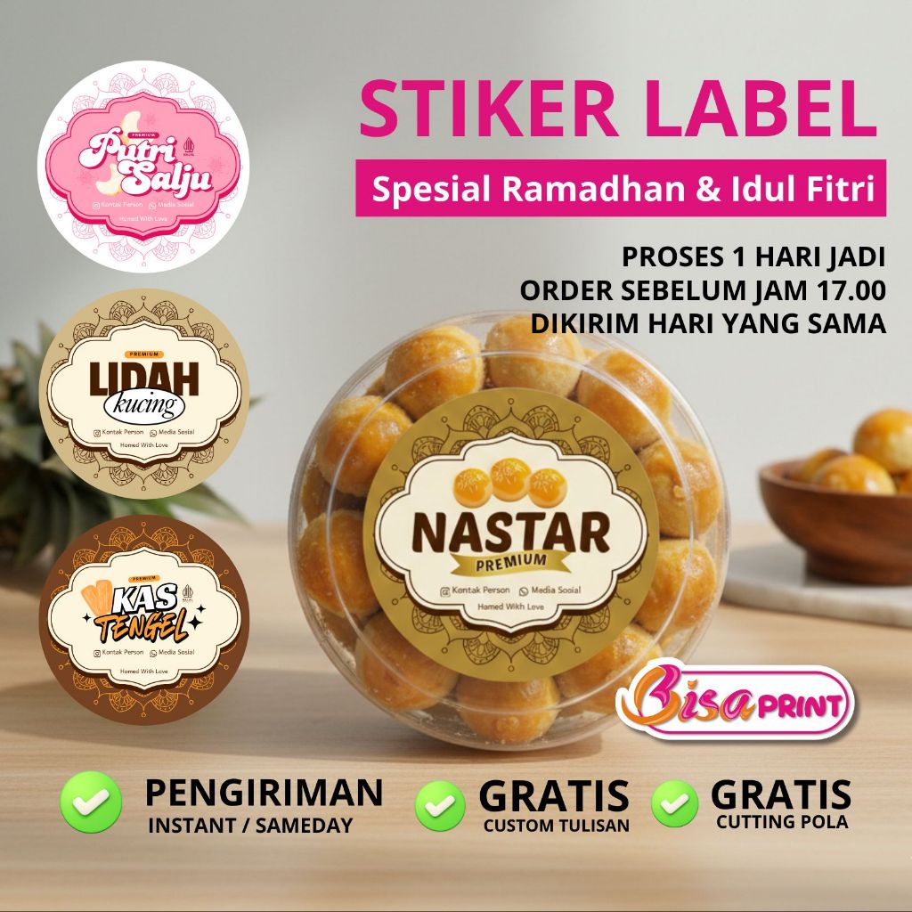 Stiker Kue Custom Bulat A3+ | Sticker Kue Kering Lebaran | Stiker Label Kue Kering Free Cutting