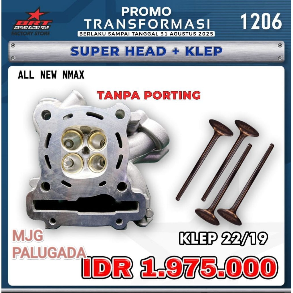Paket Head Porting CNC / Non Porting - Klep 22/19 Nmax (BINTANG RACING TEAM BRT)