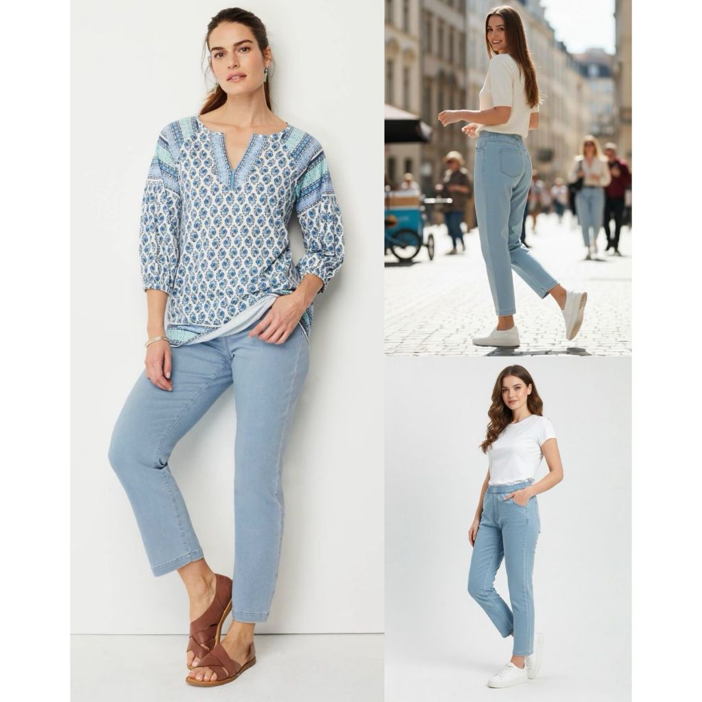 Celana Panjang Wanita Bahan Soft Denim Jins Stretchy Adem | Women's Soft Indigo Slim-Leg Jeans - JJ-