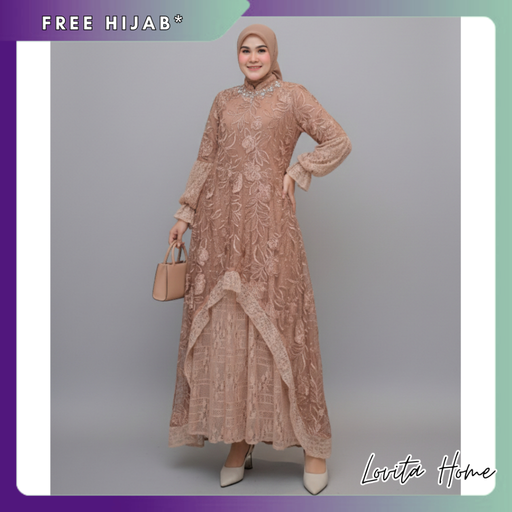 COD Setelan Gamis Maxi Dress LUMINA Bahan Tulle Mix Brokat / Setelan Setelan Baju Kurung Melayu Baju