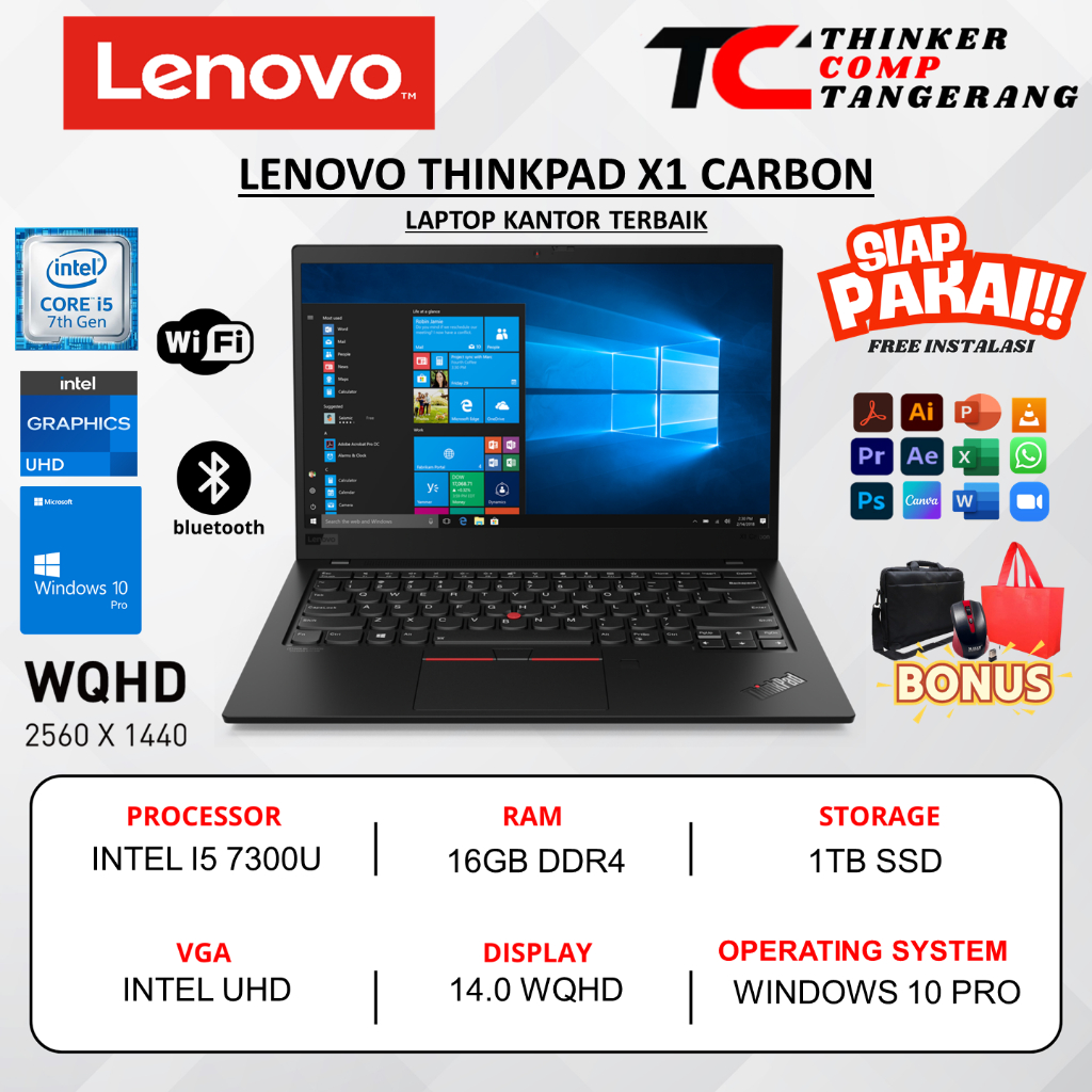 Lenovo ThinkPad X1 Carbon i5-7300U 16GB 1TB SSD 14.0 WQHD Win10 Pro