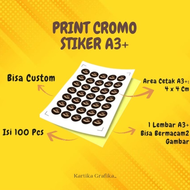 CETAK STIKER CROMO / ISI 100 PCS /  PRINT STIKER LABEL KEMASAN / LABEL NAMA ONLINE SHOP / LABEL MAKA