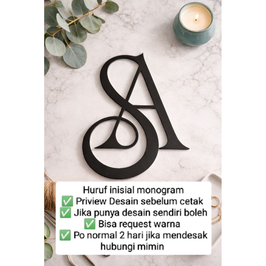 Huruf kayu inisial wedding monogram