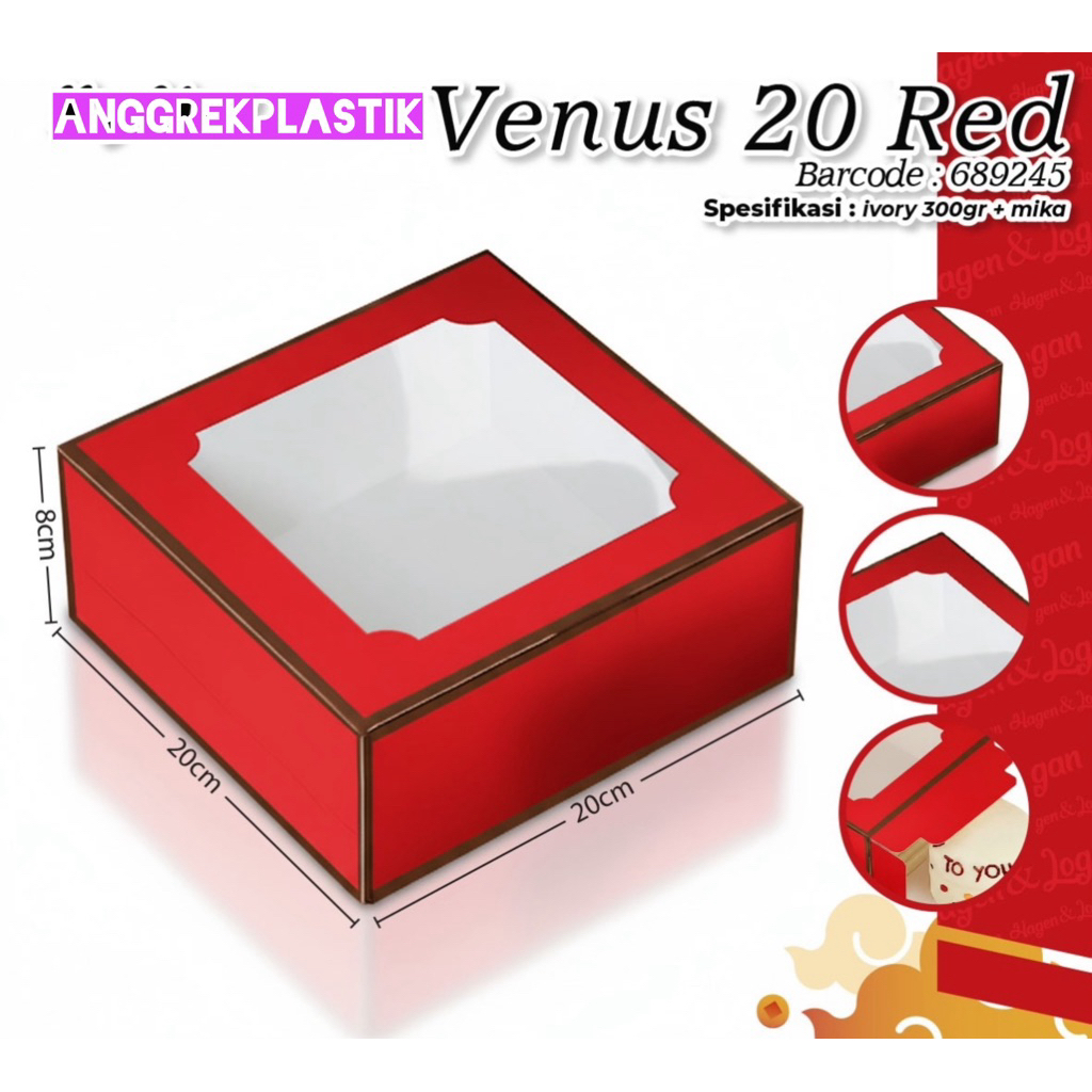 dus box kue bolu merah Imlek CNY 20x20