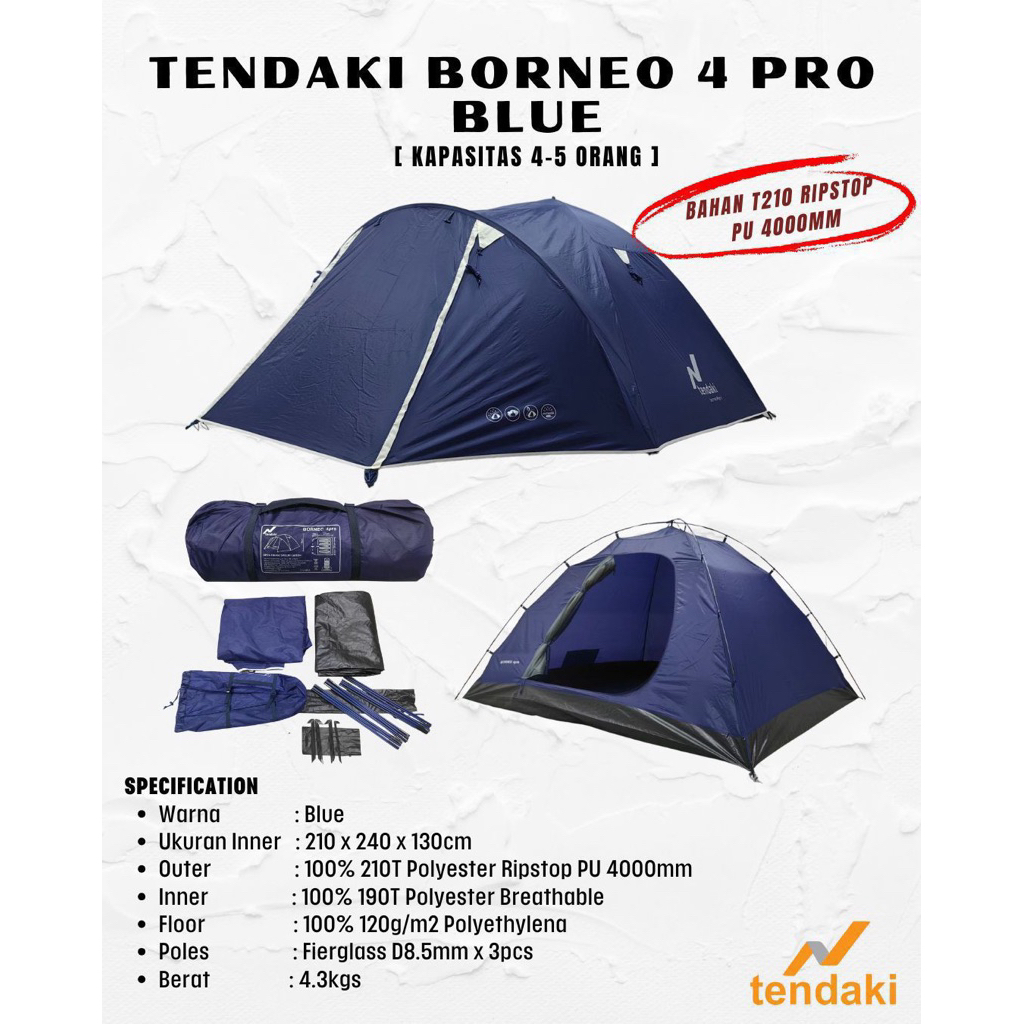 TENDA CAMPING TENDAKI BORNEO 4 PRO BLUE/ TENDA CAMPING SECOND ANTARES 4 LIGHT