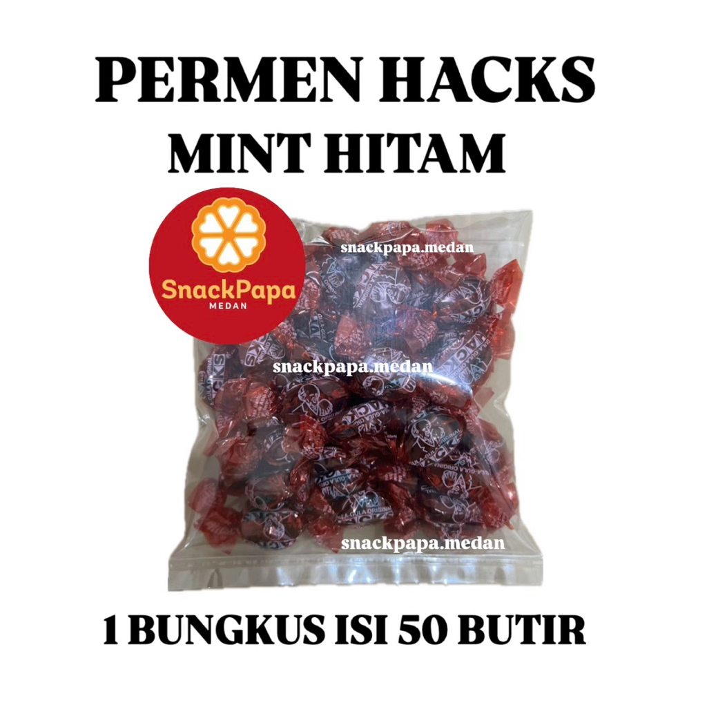 HALAL PERMEN HACKS ORIGINAL REPACK [1 BUNGKUS ISI 50 BUTIR] | HACKS MINT HITAM | PERMEN MINT HACKS |