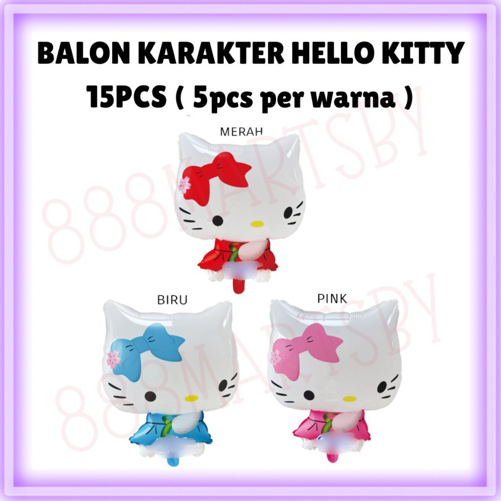 balon gas / balon karakter hello kitty 15pcs campur warna