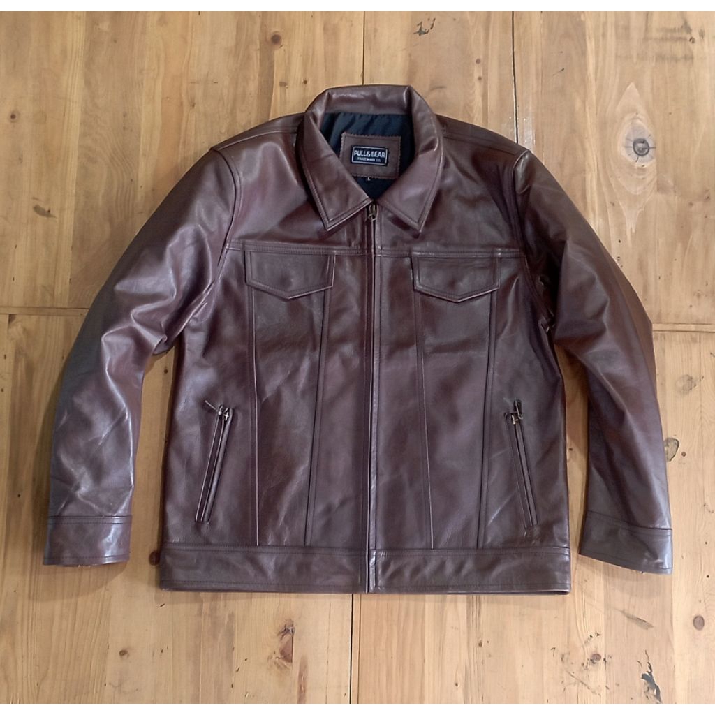 jaket kulit Trucker pria size L
