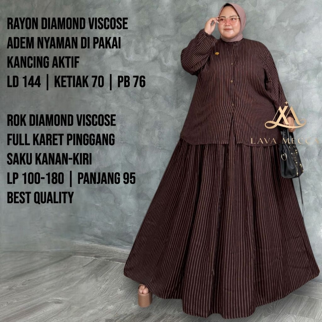 LD 140 Setelan Rok Jumbo Bahan Rayon Diamond STRIPPY SET ROK