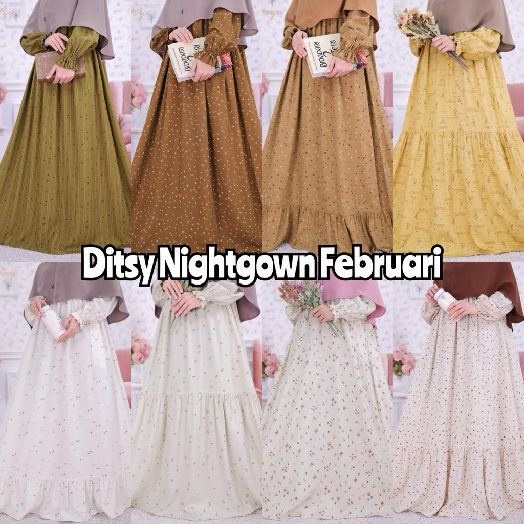 Ditsy Nightgown Februari XS S M L XL XXL XXXL JUMBO Novalyn Grey Novalyn Cocoa Anaris Taupe Anaris O