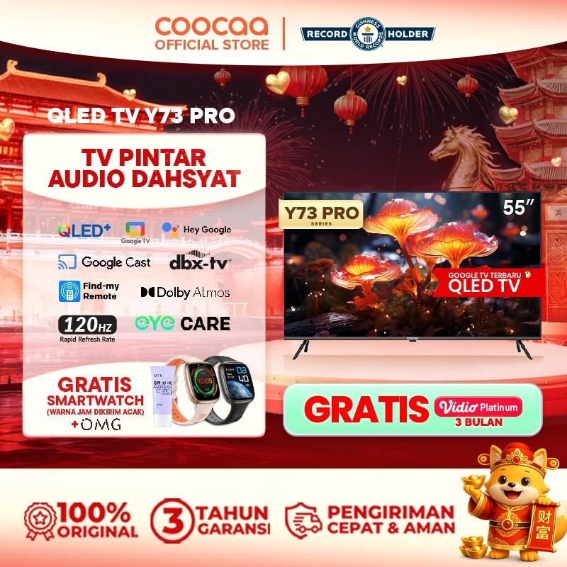 [TERBARU] COOCAA TV 55 inch Y73 Pro - 4K QLED+ - Google TV - 120Hz Motion - S AI Engine - MEMC - dbx