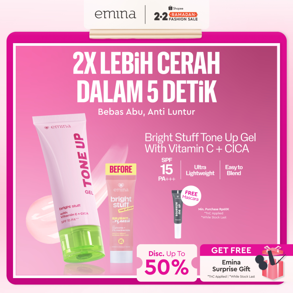 NEW Emina Tone Up Cream Gel 20 ml - Instan Mencerahkan Kulit, Efek Tone-up Glowing Skin, UV Protecti